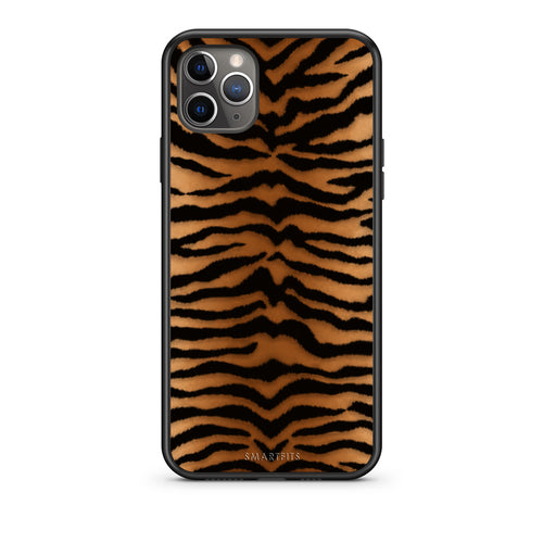 Θήκη iPhone 11 Pro Tiger Print Orange and Black από τη Smartfits με σχέδιο στο πίσω μέρος και μαύρο περίβλημα | iPhone 11 Pro Tiger Print Orange and Black case with colorful back and black bezels