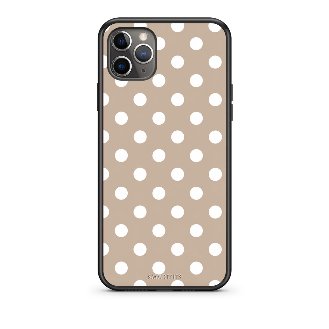 Θήκη iPhone 11 Pro White Polka Dots on Taupe από τη Smartfits με σχέδιο στο πίσω μέρος και μαύρο περίβλημα | iPhone 11 Pro White Polka Dots on Taupe case with colorful back and black bezels