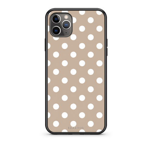 Θήκη iPhone 11 Pro White Polka Dots on Taupe από τη Smartfits με σχέδιο στο πίσω μέρος και μαύρο περίβλημα | iPhone 11 Pro White Polka Dots on Taupe case with colorful back and black bezels