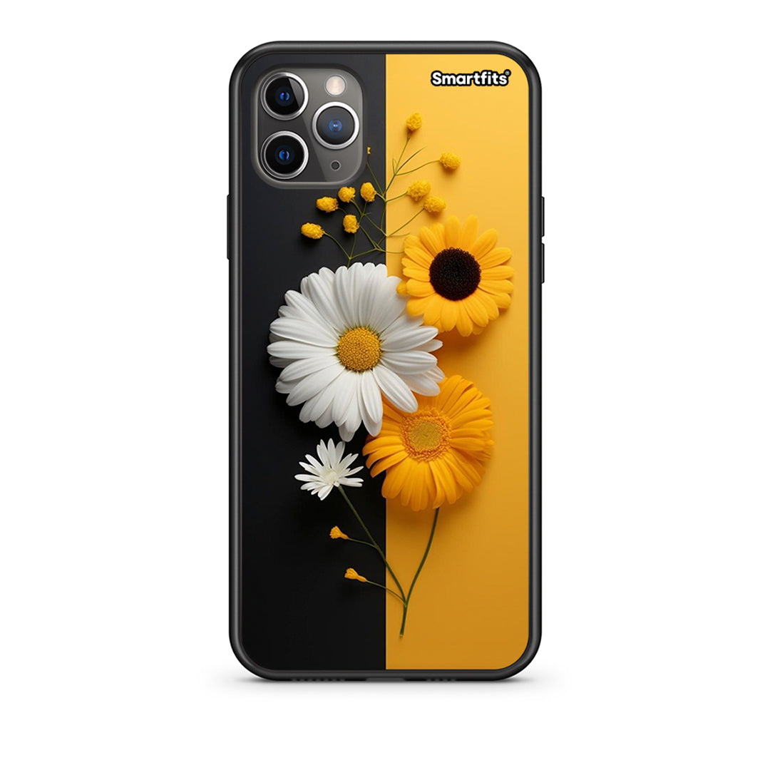 iPhone 11 Pro Yellow Daisies Θήκη από τη Smartfits με σχέδιο στο πίσω μέρος και μαύρο περίβλημα | Smartphone case with colorful back and black bezels by Smartfits