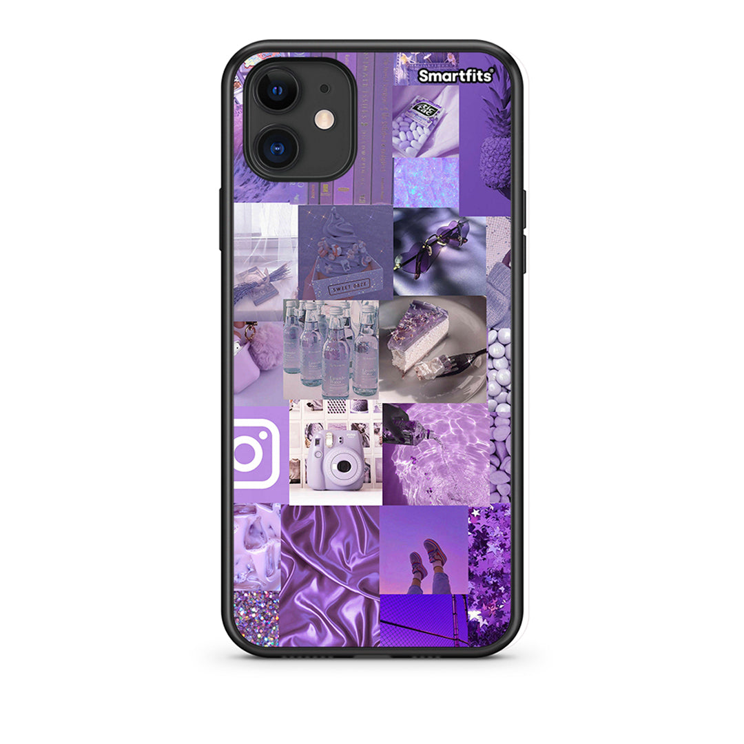 iPhone 11 Purple Aesthetic Collage Θήκη από τη Smartfits με σχέδιο στο πίσω μέρος και μαύρο περίβλημα | Smartphone case with colorful back and black bezels by Smartfits