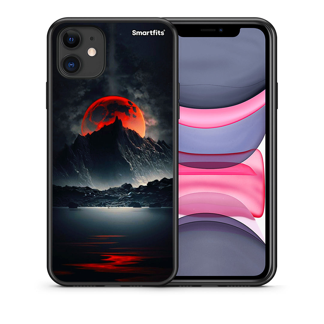 Θήκη iPhone 11 Red Full Moon από τη Smartfits με σχέδιο στο πίσω μέρος και μαύρο περίβλημα | iPhone 11 Red Full Moon case with colorful back and black bezels