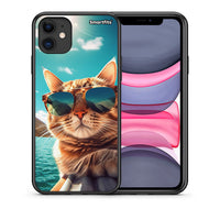 Thumbnail for Θήκη iPhone 11 Summer Cat από τη Smartfits με σχέδιο στο πίσω μέρος και μαύρο περίβλημα | iPhone 11 Summer Cat case with colorful back and black bezels