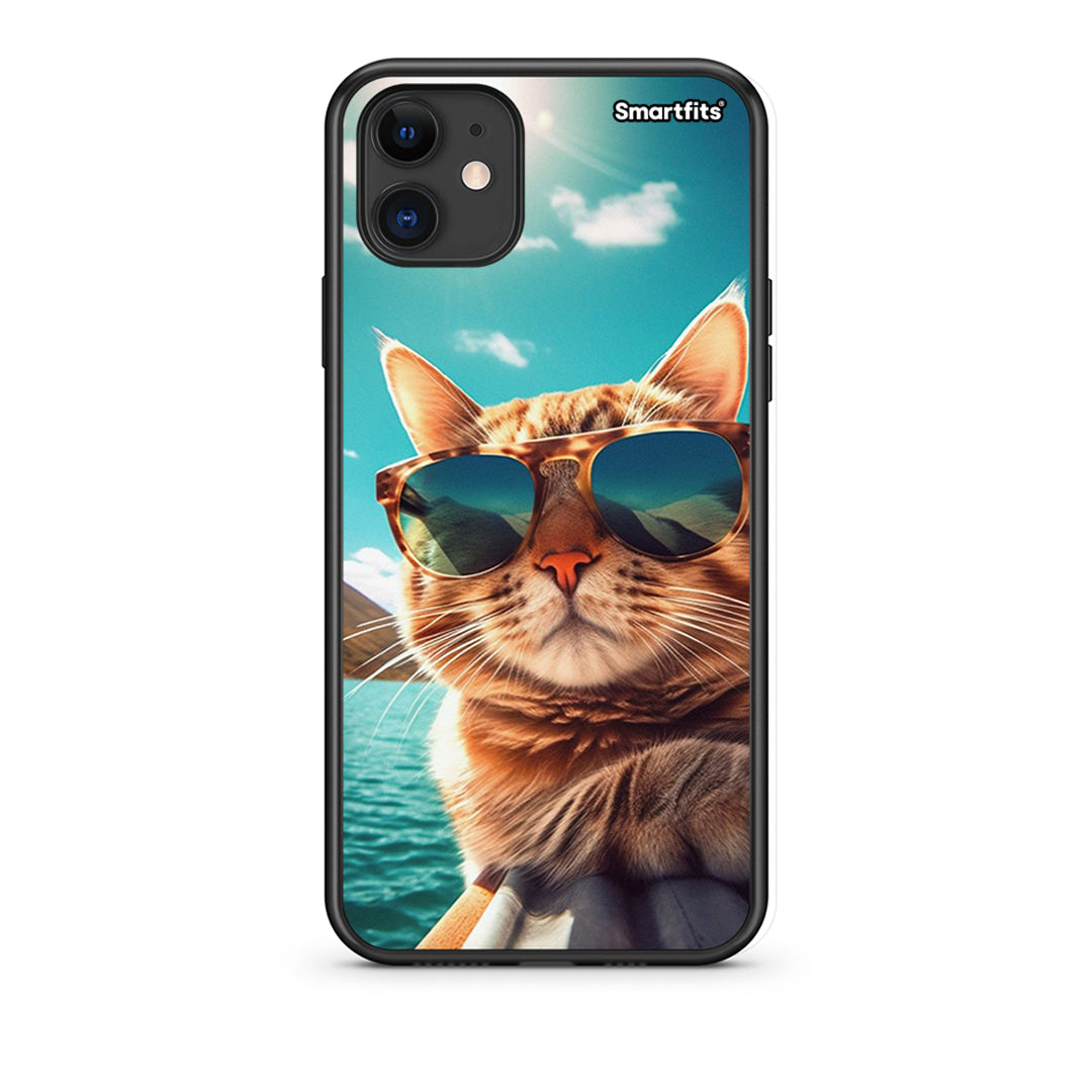 iPhone 11 Summer Cat Θήκη από τη Smartfits με σχέδιο στο πίσω μέρος και μαύρο περίβλημα | Smartphone case with colorful back and black bezels by Smartfits
