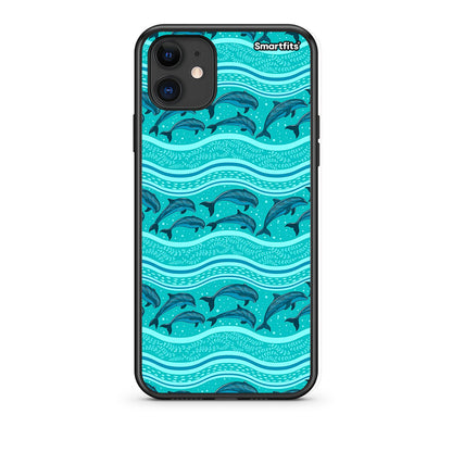 iPhone 11 Swimming Dolphins Θήκη από τη Smartfits με σχέδιο στο πίσω μέρος και μαύρο περίβλημα | Smartphone case with colorful back and black bezels by Smartfits