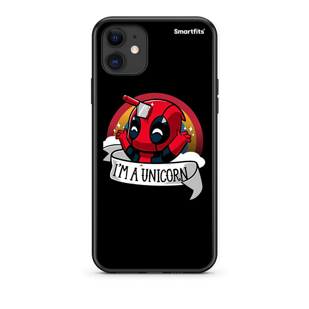 iPhone 11 Unicorn Deadpool Θήκη από τη Smartfits με σχέδιο στο πίσω μέρος και μαύρο περίβλημα | Smartphone case with colorful back and black bezels by Smartfits