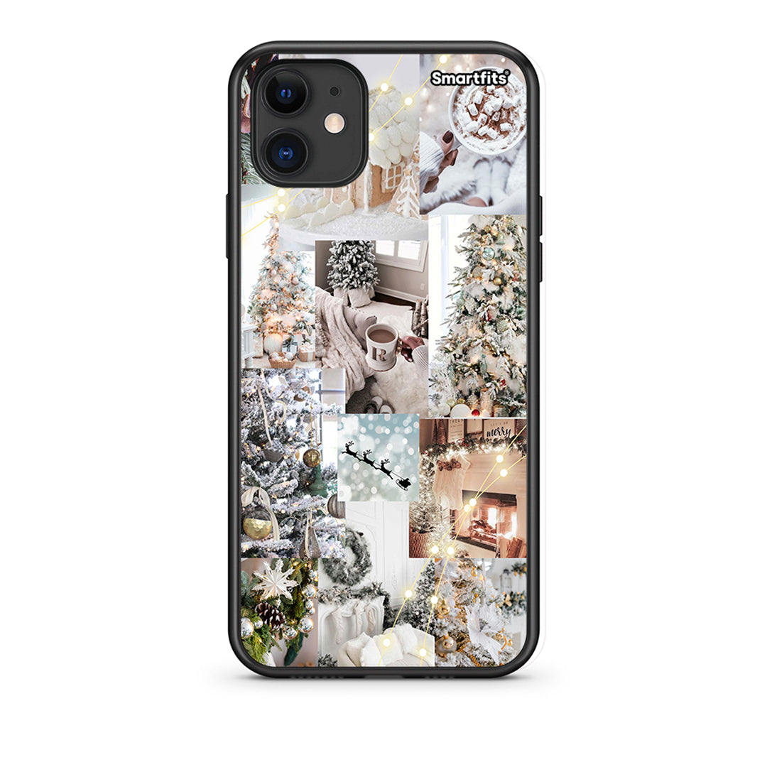 iPhone 11 White Christmas Θήκη από τη Smartfits με σχέδιο στο πίσω μέρος και μαύρο περίβλημα | Smartphone case with colorful back and black bezels by Smartfits