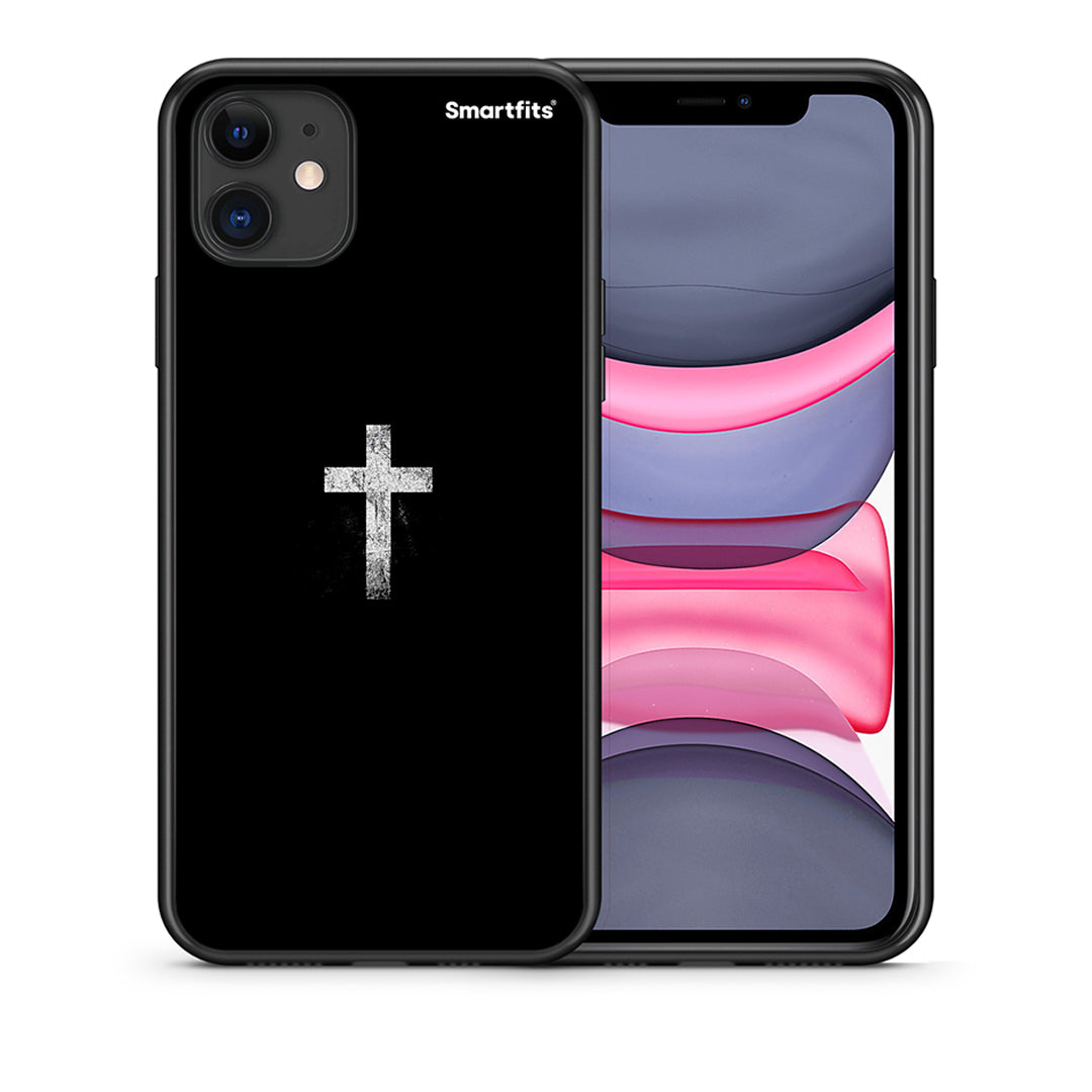 Θήκη iPhone 11 White Cross από τη Smartfits με σχέδιο στο πίσω μέρος και μαύρο περίβλημα | iPhone 11 White Cross case with colorful back and black bezels