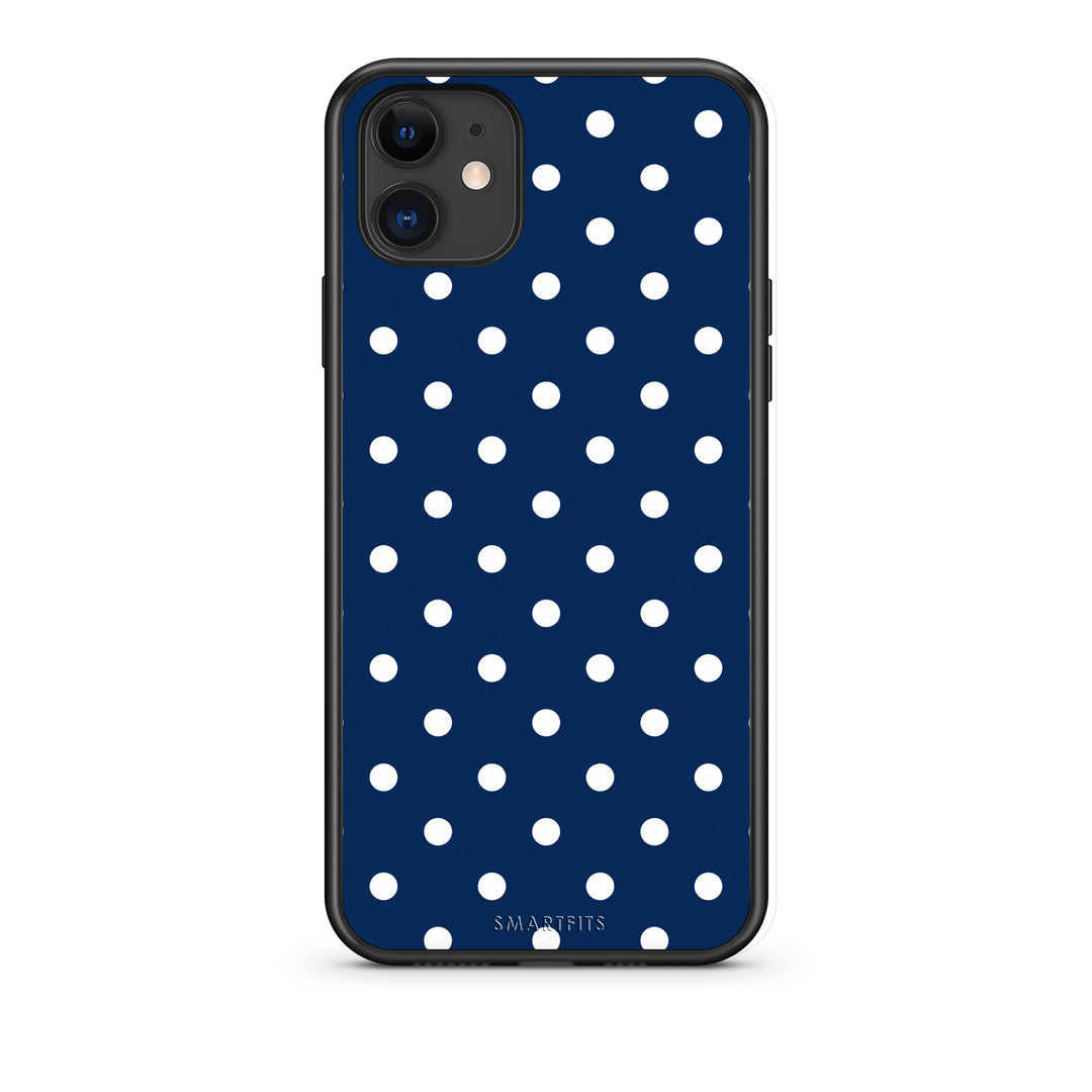 Θήκη iPhone 11 White Small Polka Dots on Navy από τη Smartfits με σχέδιο στο πίσω μέρος και μαύρο περίβλημα | iPhone 11 White Small Polka Dots on Navy case with colorful back and black bezels