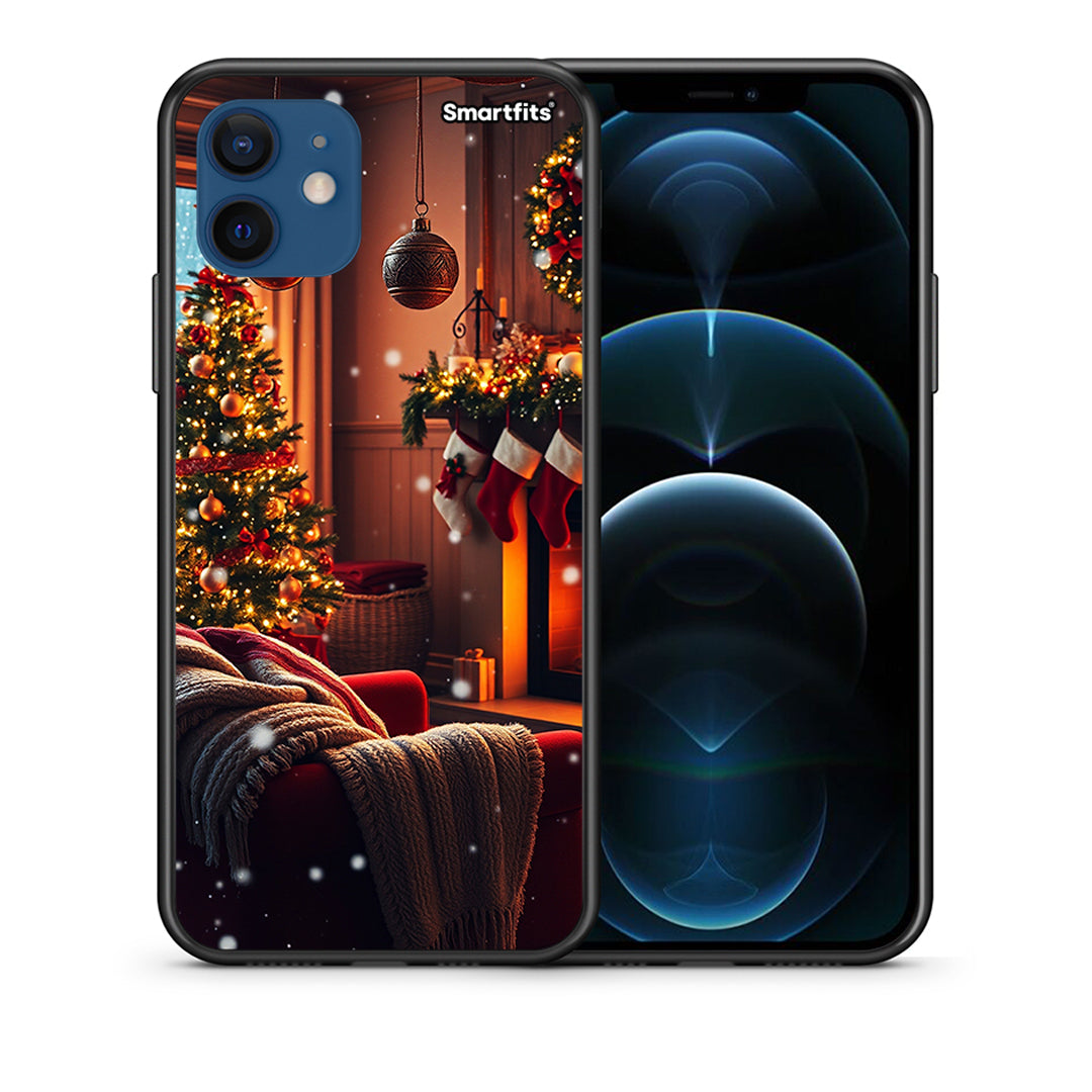 Θήκη iPhone 12 Home For Christmas από τη Smartfits με σχέδιο στο πίσω μέρος και μαύρο περίβλημα | iPhone 12 Home For Christmas case with colorful back and black bezels