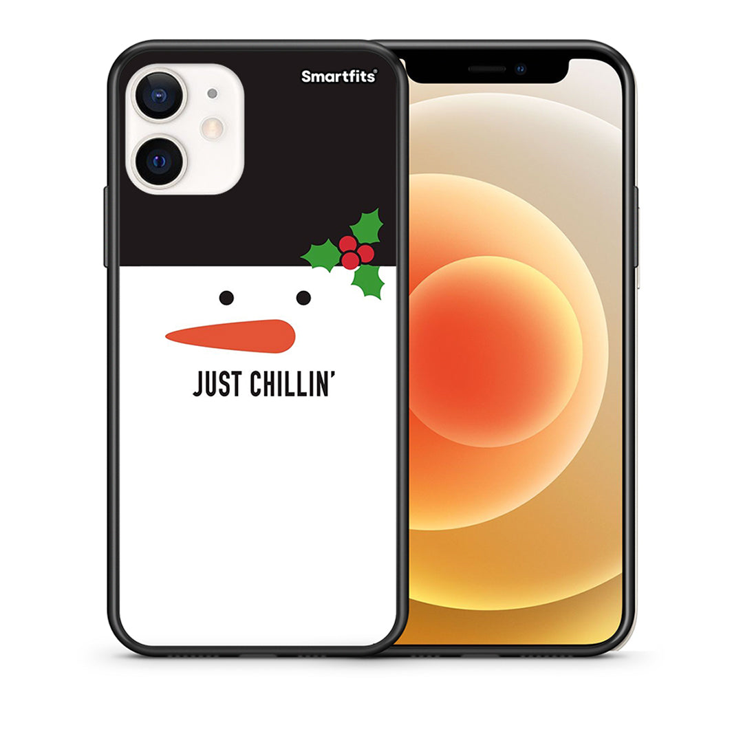 Θήκη iPhone 12 Mini Christmas Chillin από τη Smartfits με σχέδιο στο πίσω μέρος και μαύρο περίβλημα | iPhone 12 Mini Christmas Chillin case with colorful back and black bezels