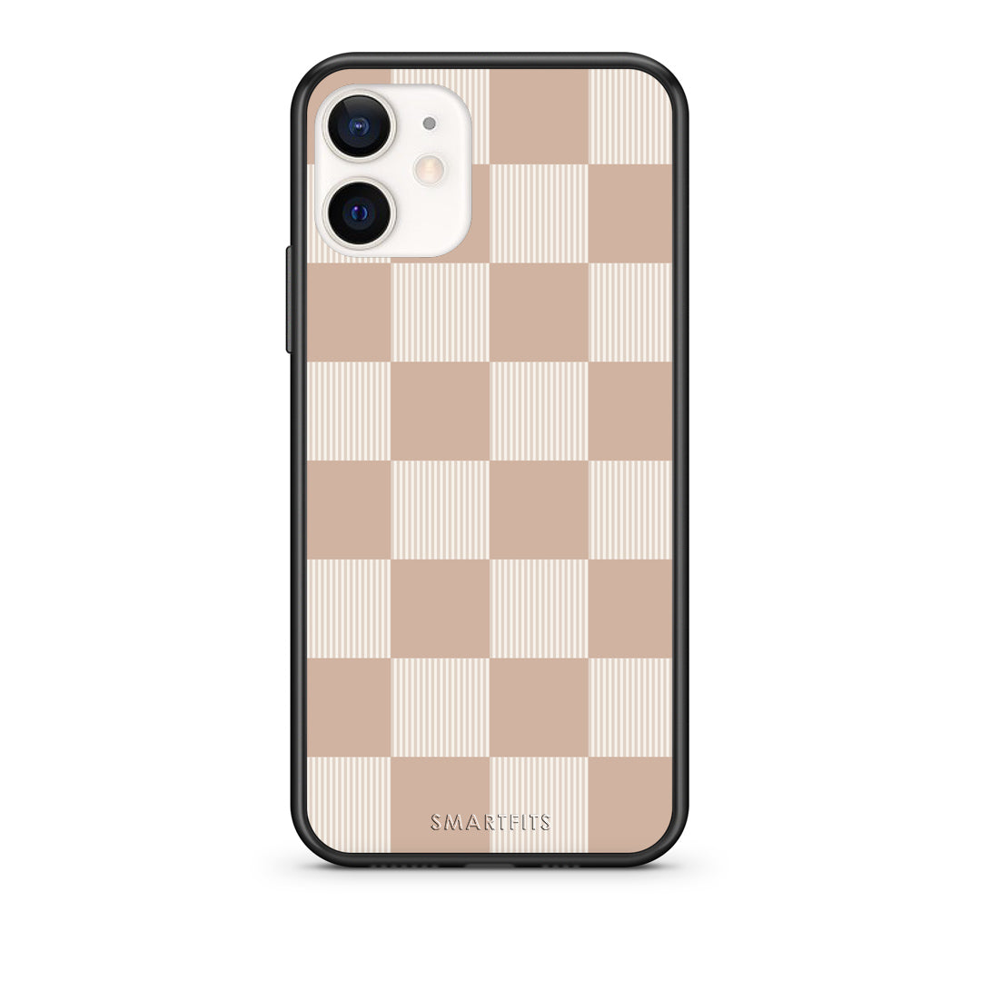 Θήκη iPhone 12 Mini Latte and Cream Striped Checks από τη Smartfits με σχέδιο στο πίσω μέρος και μαύρο περίβλημα | iPhone 12 Mini Latte and Cream Striped Checks case with colorful back and black bezels
