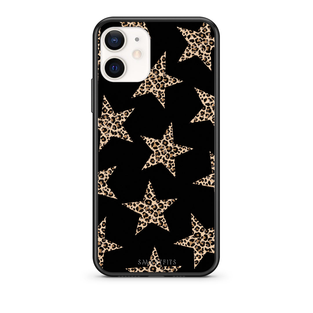 Θήκη iPhone 12 Mini Leopard Stars on Black από τη Smartfits με σχέδιο στο πίσω μέρος και μαύρο περίβλημα | iPhone 12 Mini Leopard Stars on Black case with colorful back and black bezels