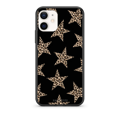 Θήκη iPhone 12 Mini Leopard Stars on Black από τη Smartfits με σχέδιο στο πίσω μέρος και μαύρο περίβλημα | iPhone 12 Mini Leopard Stars on Black case with colorful back and black bezels