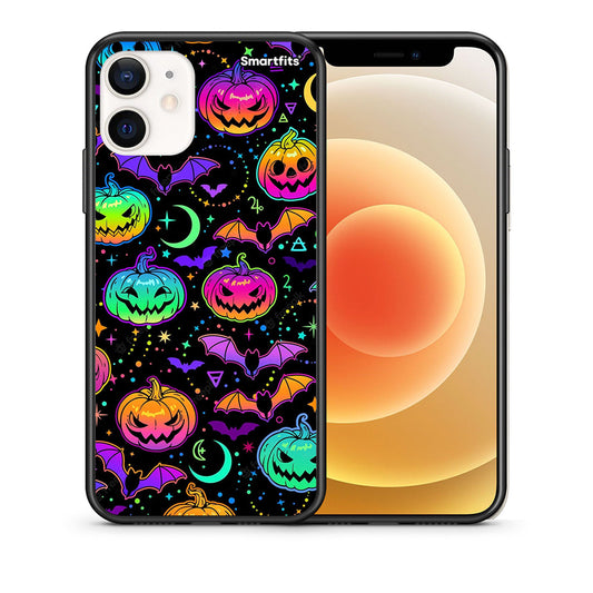 Θήκη iPhone 12 Mini Neon Halloween από τη Smartfits με σχέδιο στο πίσω μέρος και μαύρο περίβλημα | iPhone 12 Mini Neon Halloween case with colorful back and black bezels