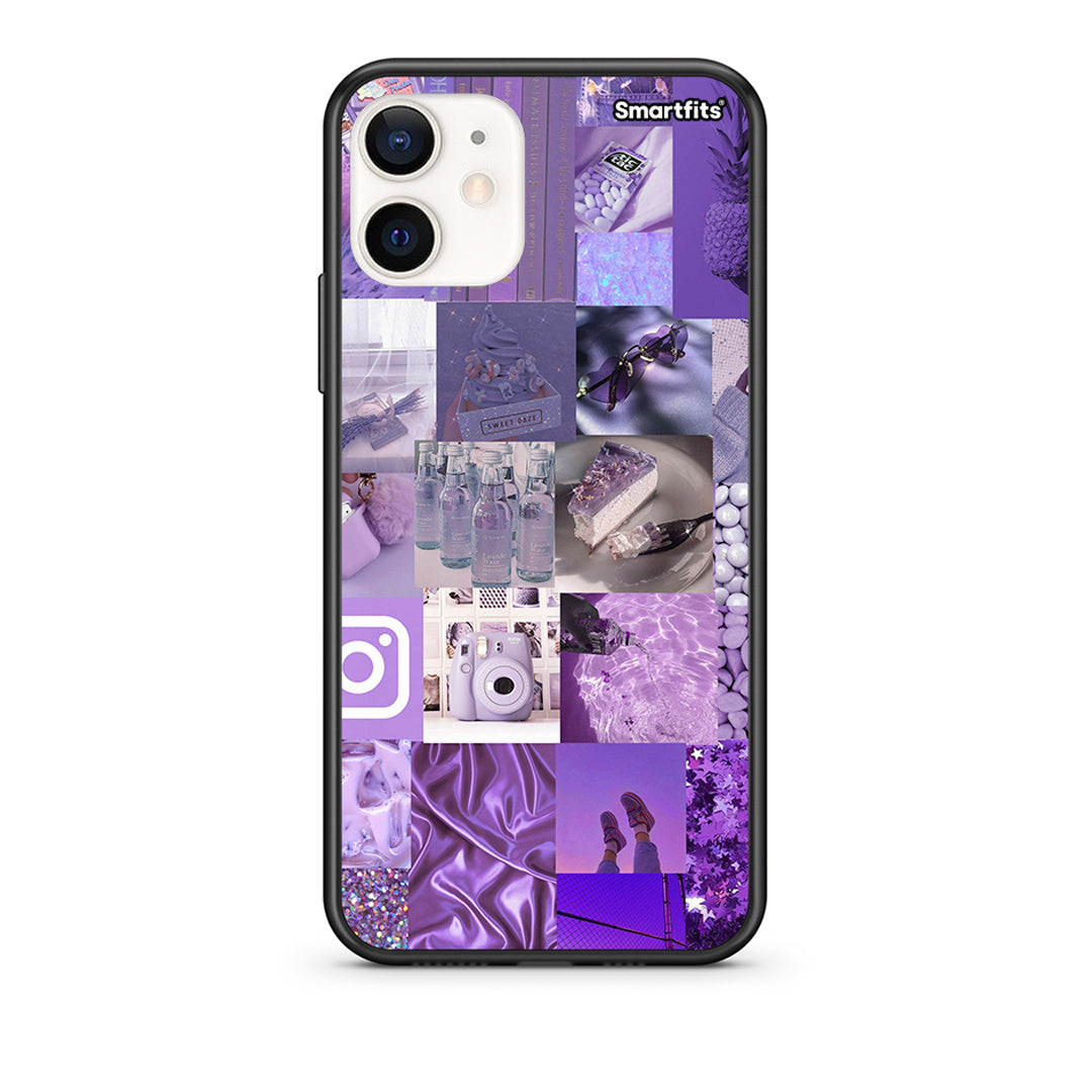 Θήκη iPhone 12 Mini Purple Aesthetic Collage από τη Smartfits με σχέδιο στο πίσω μέρος και μαύρο περίβλημα | iPhone 12 Mini Purple Aesthetic Collage case with colorful back and black bezels