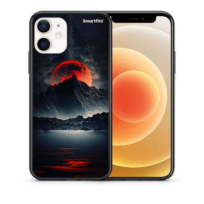 Θήκη iPhone 12 Mini Red Full Moon από τη Smartfits με σχέδιο στο πίσω μέρος και μαύρο περίβλημα | iPhone 12 Mini Red Full Moon case with colorful back and black bezels