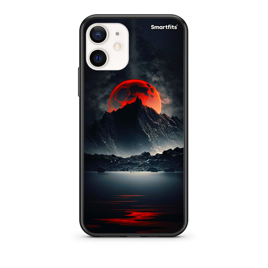 Θήκη iPhone 12 Mini Red Full Moon από τη Smartfits με σχέδιο στο πίσω μέρος και μαύρο περίβλημα | iPhone 12 Mini Red Full Moon case with colorful back and black bezels