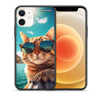 Thumbnail for Θήκη iPhone 12 Mini Summer Cat από τη Smartfits με σχέδιο στο πίσω μέρος και μαύρο περίβλημα | iPhone 12 Mini Summer Cat case with colorful back and black bezels