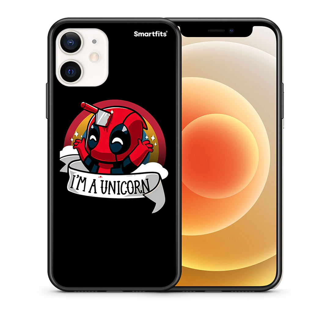 Θήκη iPhone 12 Mini Unicorn Deadpool από τη Smartfits με σχέδιο στο πίσω μέρος και μαύρο περίβλημα | iPhone 12 Mini Unicorn Deadpool case with colorful back and black bezels