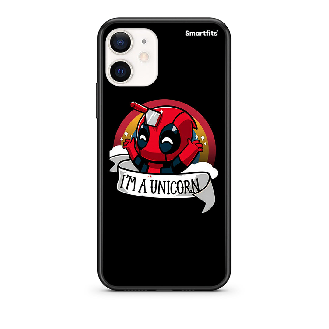 Θήκη iPhone 12 Mini Unicorn Deadpool από τη Smartfits με σχέδιο στο πίσω μέρος και μαύρο περίβλημα | iPhone 12 Mini Unicorn Deadpool case with colorful back and black bezels