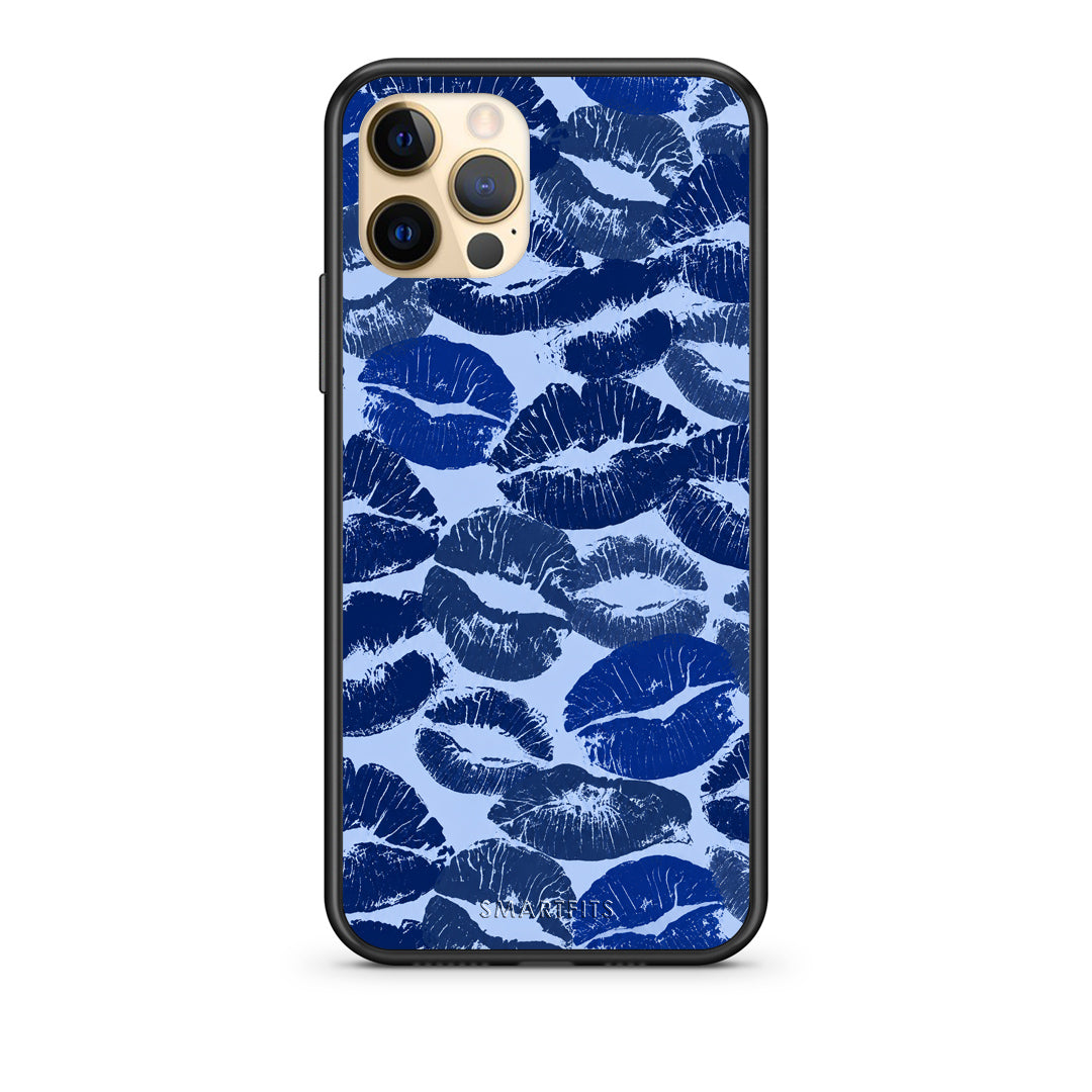 Θήκη iPhone 12 Pro Blue Lipstick Kisses από τη Smartfits με σχέδιο στο πίσω μέρος και μαύρο περίβλημα | iPhone 12 Pro Blue Lipstick Kisses case with colorful back and black bezels