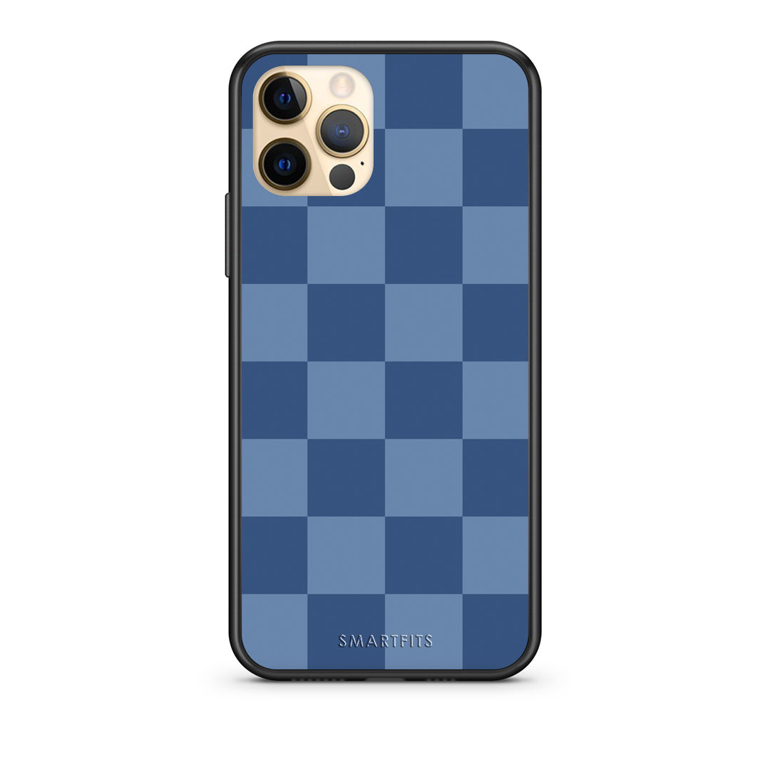Θήκη iPhone 12 Pro Denim Blue Checkerboard από τη Smartfits με σχέδιο στο πίσω μέρος και μαύρο περίβλημα | iPhone 12 Pro Denim Blue Checkerboard case with colorful back and black bezels