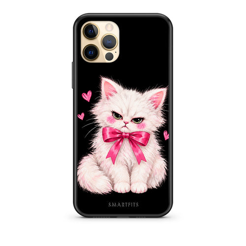 Θήκη iPhone 12 Pro Grumpy Party Kitten on Black από τη Smartfits με σχέδιο στο πίσω μέρος και μαύρο περίβλημα | iPhone 12 Pro Grumpy Party Kitten on Black case with colorful back and black bezels