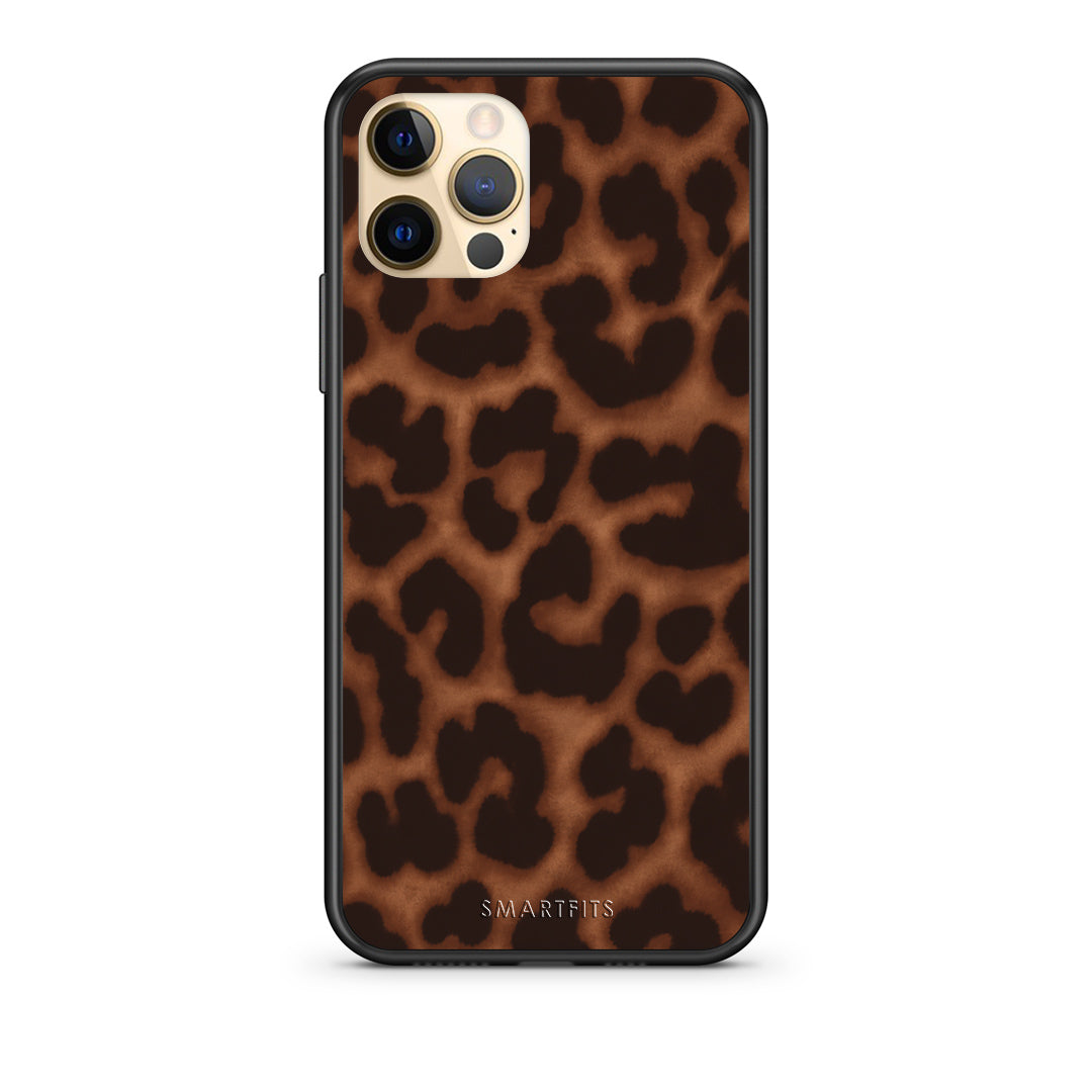 Θήκη iPhone 12 Pro Leopard Print Dark Brown από τη Smartfits με σχέδιο στο πίσω μέρος και μαύρο περίβλημα | iPhone 12 Pro Leopard Print Dark Brown case with colorful back and black bezels