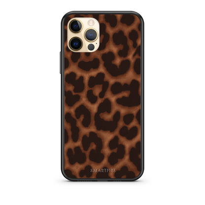 Θήκη iPhone 12 Pro Leopard Print Dark Brown από τη Smartfits με σχέδιο στο πίσω μέρος και μαύρο περίβλημα | iPhone 12 Pro Leopard Print Dark Brown case with colorful back and black bezels