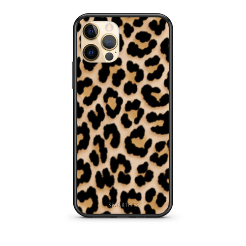 Θήκη iPhone 12 Pro Leopard Print Tan Small από τη Smartfits με σχέδιο στο πίσω μέρος και μαύρο περίβλημα | iPhone 12 Pro Leopard Print Tan Small case with colorful back and black bezels