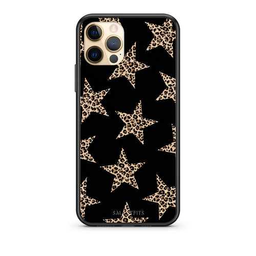 Θήκη iPhone 12 Pro Leopard Stars on Black από τη Smartfits με σχέδιο στο πίσω μέρος και μαύρο περίβλημα | iPhone 12 Pro Leopard Stars on Black case with colorful back and black bezels