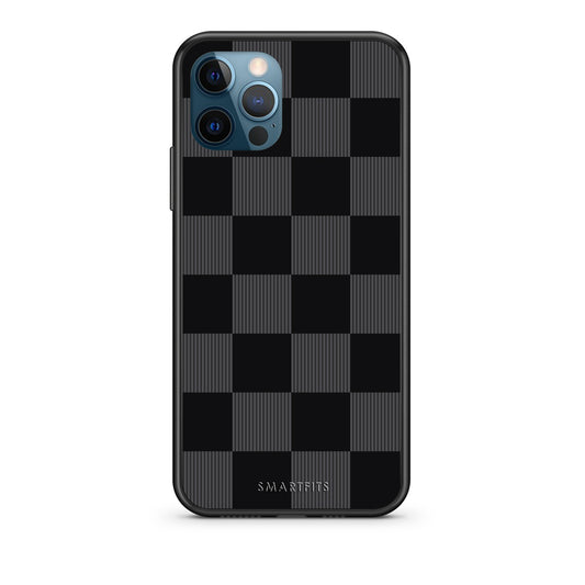 Θήκη iPhone 12 Pro Max Black and Charcoal Striped Checks από τη Smartfits με σχέδιο στο πίσω μέρος και μαύρο περίβλημα | iPhone 12 Pro Max Black and Charcoal Striped Checks case with colorful back and black bezels