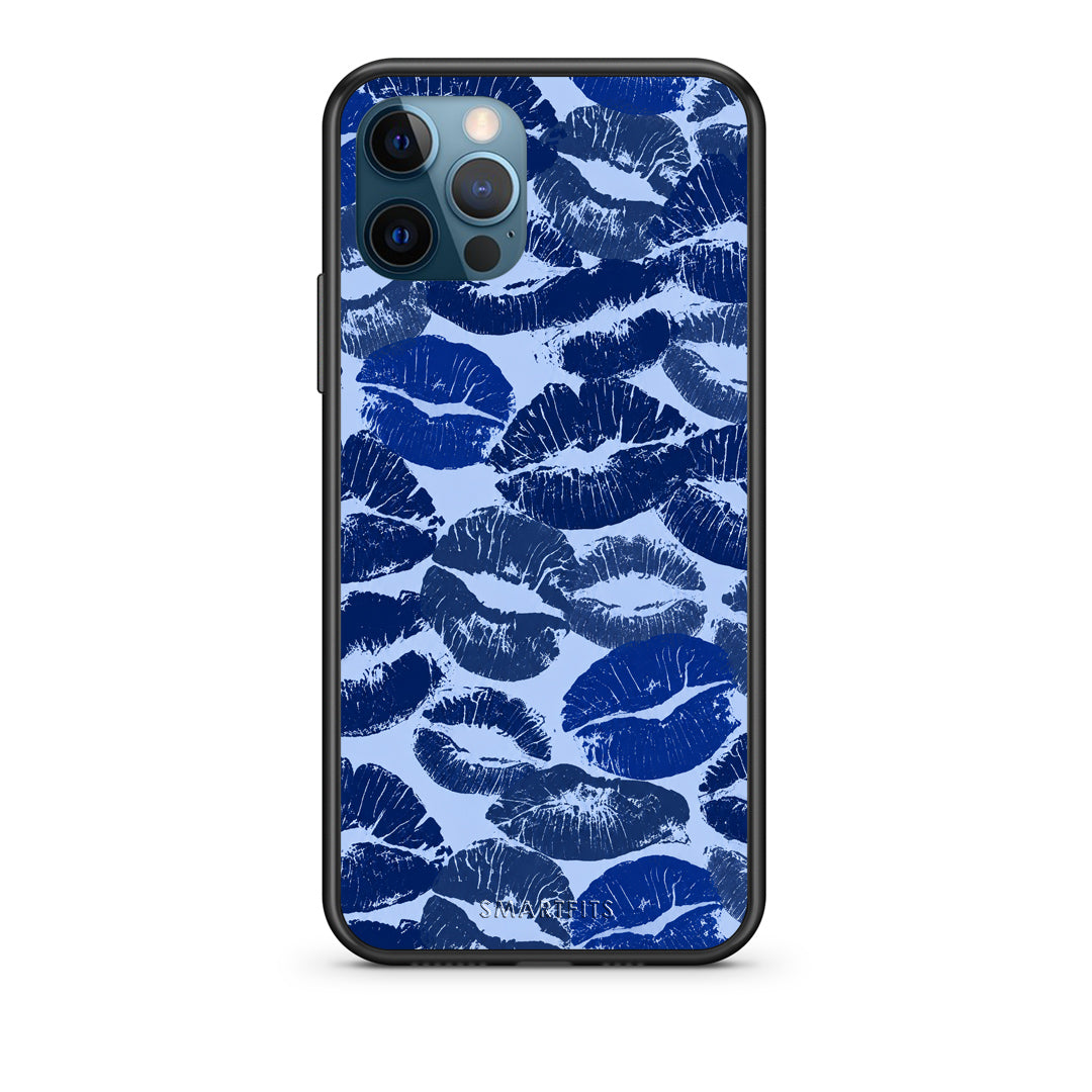 Θήκη iPhone 12 Pro Max Blue Lipstick Kisses από τη Smartfits με σχέδιο στο πίσω μέρος και μαύρο περίβλημα | iPhone 12 Pro Max Blue Lipstick Kisses case with colorful back and black bezels