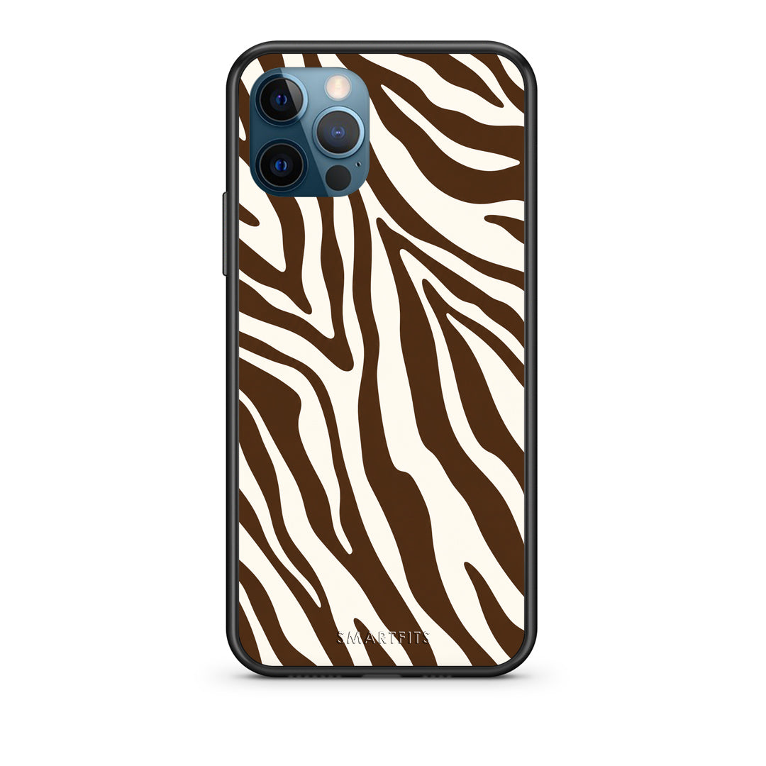 Θήκη iPhone 12 Pro Max Brown and Cream Zebra Stripes από τη Smartfits με σχέδιο στο πίσω μέρος και μαύρο περίβλημα | iPhone 12 Pro Max Brown and Cream Zebra Stripes case with colorful back and black bezels