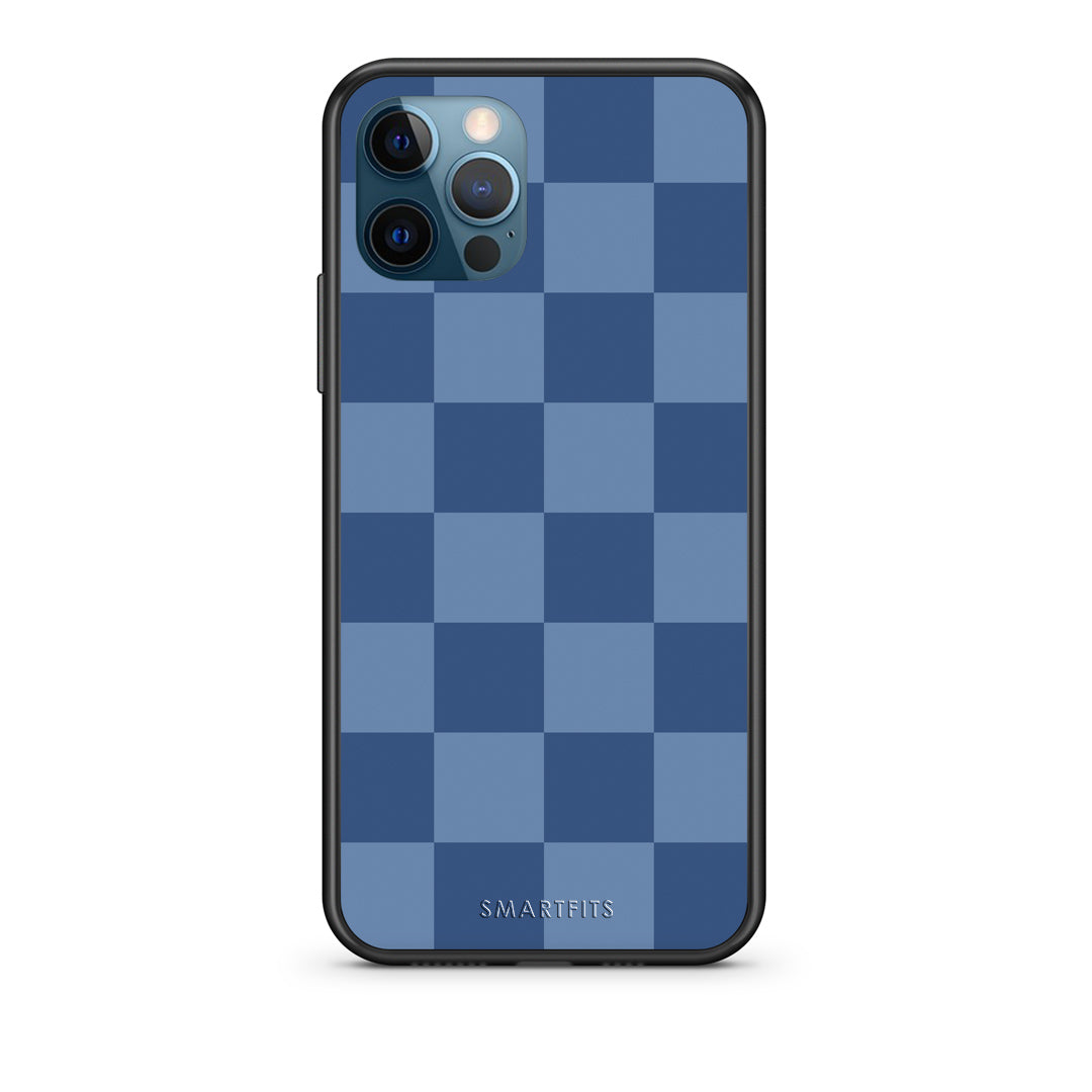 Θήκη iPhone 12 Pro Max Denim Blue Checkerboard από τη Smartfits με σχέδιο στο πίσω μέρος και μαύρο περίβλημα | iPhone 12 Pro Max Denim Blue Checkerboard case with colorful back and black bezels