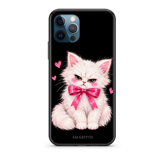 Θήκη iPhone 12 Pro Max Grumpy Party Kitten on Black από τη Smartfits με σχέδιο στο πίσω μέρος και μαύρο περίβλημα | iPhone 12 Pro Max Grumpy Party Kitten on Black case with colorful back and black bezels