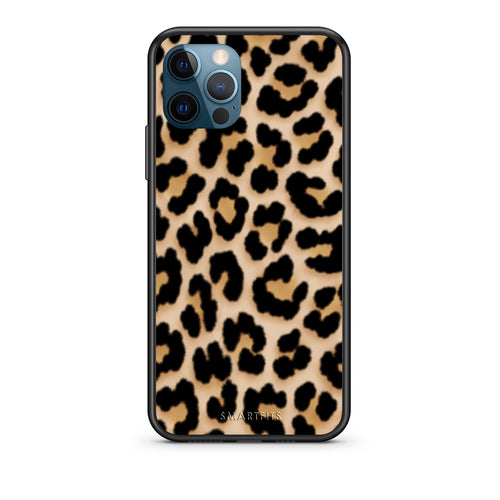 Θήκη iPhone 12 Pro Max Leopard Print Tan Small από τη Smartfits με σχέδιο στο πίσω μέρος και μαύρο περίβλημα | iPhone 12 Pro Max Leopard Print Tan Small case with colorful back and black bezels
