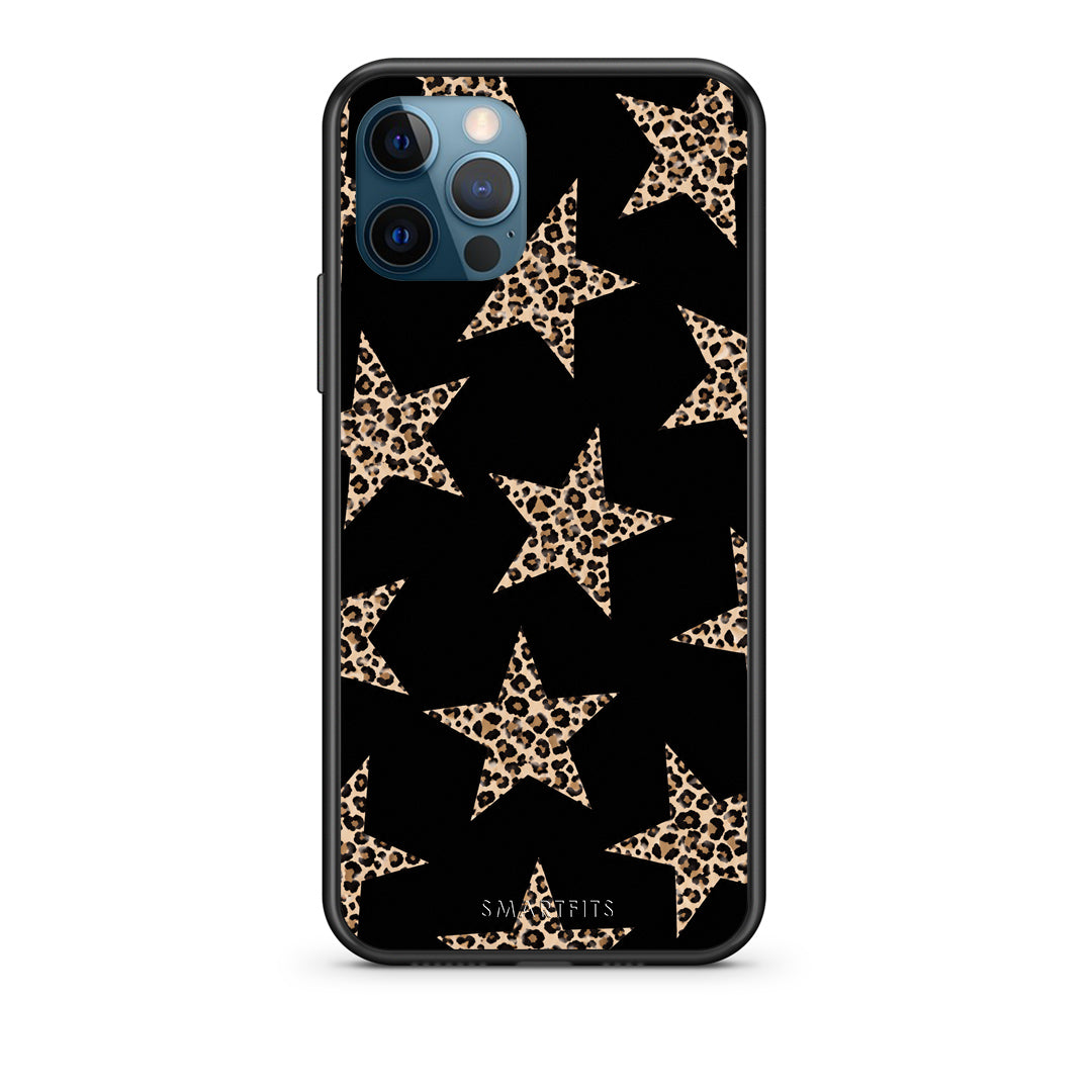 Θήκη iPhone 12 Pro Max Leopard Stars on Black από τη Smartfits με σχέδιο στο πίσω μέρος και μαύρο περίβλημα | iPhone 12 Pro Max Leopard Stars on Black case with colorful back and black bezels