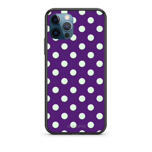Θήκη iPhone 12 Pro Max Mint Polka Dots on Purple από τη Smartfits με σχέδιο στο πίσω μέρος και μαύρο περίβλημα | iPhone 12 Pro Max Mint Polka Dots on Purple case with colorful back and black bezels
