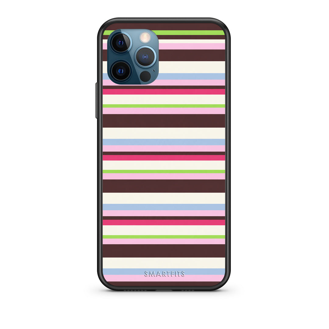 Θήκη iPhone 12 Pro Max Multicolour Horizontal Stripes από τη Smartfits με σχέδιο στο πίσω μέρος και μαύρο περίβλημα | iPhone 12 Pro Max Multicolour Horizontal Stripes case with colorful back and black bezels
