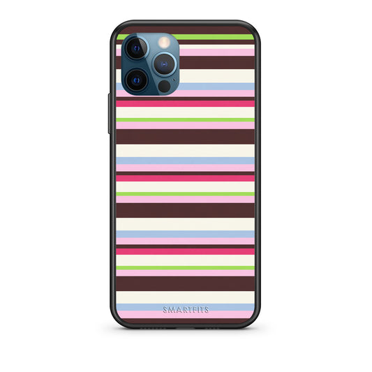 Θήκη iPhone 12 Pro Max Multicolour Horizontal Stripes από τη Smartfits με σχέδιο στο πίσω μέρος και μαύρο περίβλημα | iPhone 12 Pro Max Multicolour Horizontal Stripes case with colorful back and black bezels