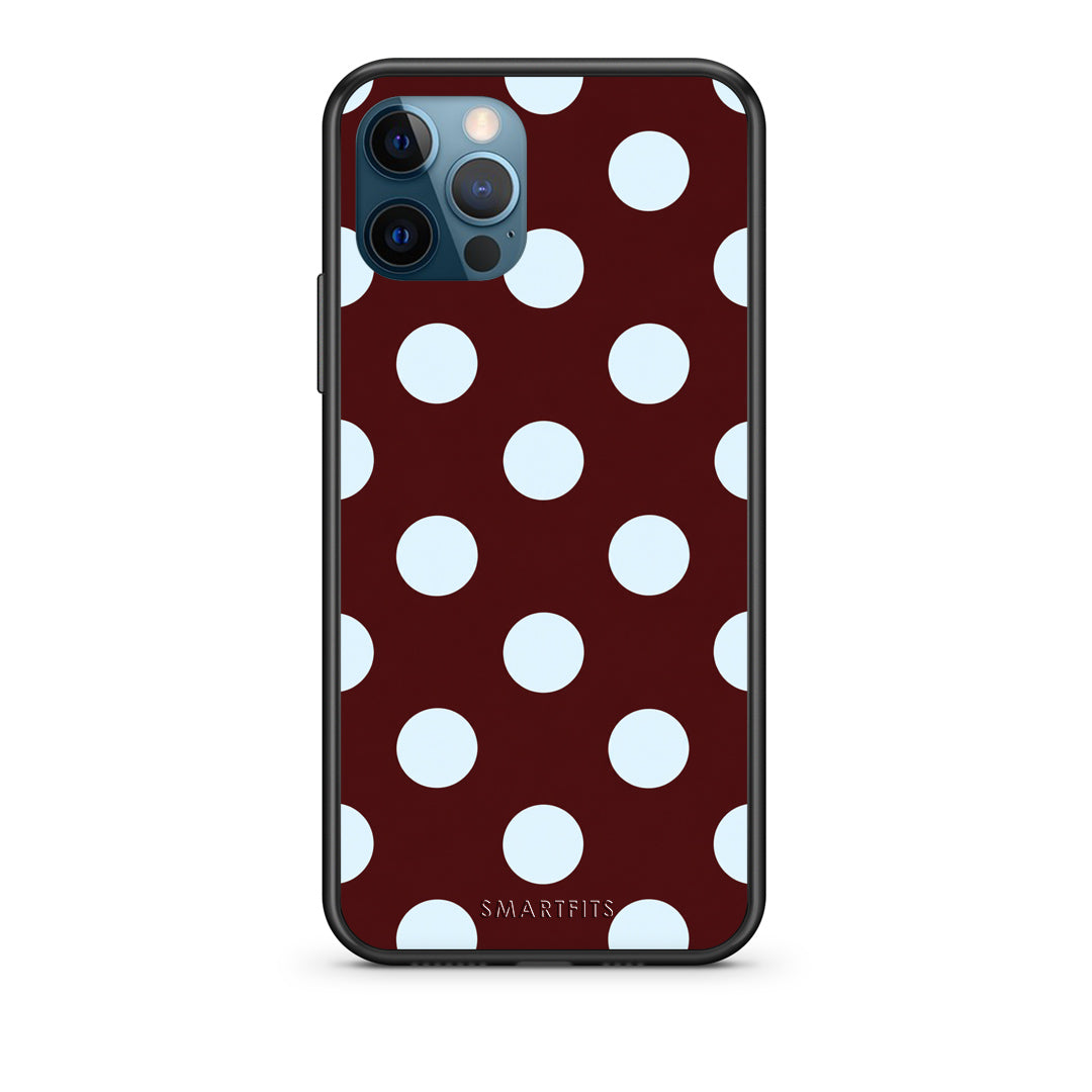 Θήκη iPhone 12 Pro Max Pale Blue Large Polka Dots on Burgundy από τη Smartfits με σχέδιο στο πίσω μέρος και μαύρο περίβλημα | iPhone 12 Pro Max Pale Blue Large Polka Dots on Burgundy case with colorful back and black bezels