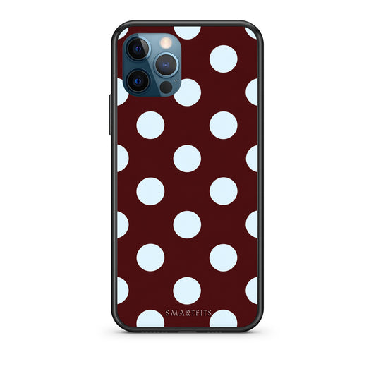Θήκη iPhone 12 Pro Max Pale Blue Large Polka Dots on Burgundy από τη Smartfits με σχέδιο στο πίσω μέρος και μαύρο περίβλημα | iPhone 12 Pro Max Pale Blue Large Polka Dots on Burgundy case with colorful back and black bezels
