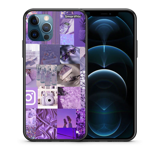 Θήκη iPhone 12 Pro Max Purple Aesthetic Collage από τη Smartfits με σχέδιο στο πίσω μέρος και μαύρο περίβλημα | iPhone 12 Pro Max Purple Aesthetic Collage case with colorful back and black bezels