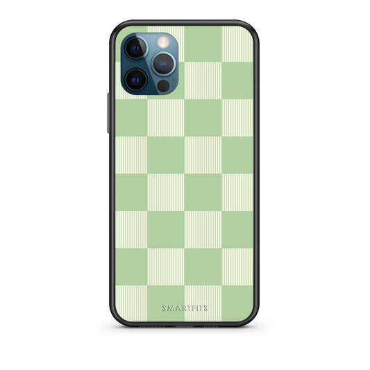 Θήκη iPhone 12 Pro Max Sage and Cream Striped Checks από τη Smartfits με σχέδιο στο πίσω μέρος και μαύρο περίβλημα | iPhone 12 Pro Max Sage and Cream Striped Checks case with colorful back and black bezels