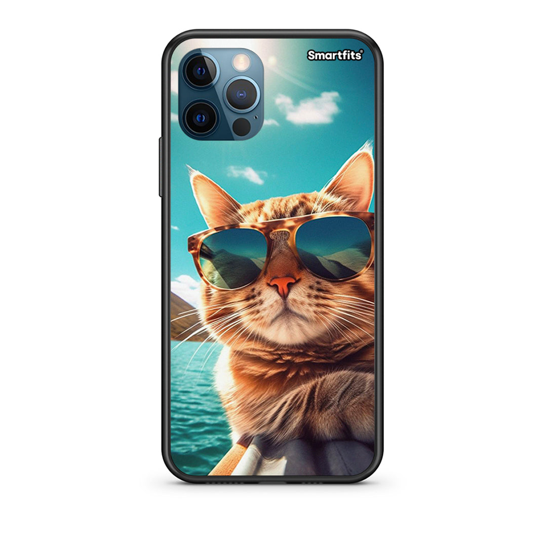 iPhone 12 Pro Max Summer Cat Θήκη από τη Smartfits με σχέδιο στο πίσω μέρος και μαύρο περίβλημα | Smartphone case with colorful back and black bezels by Smartfits