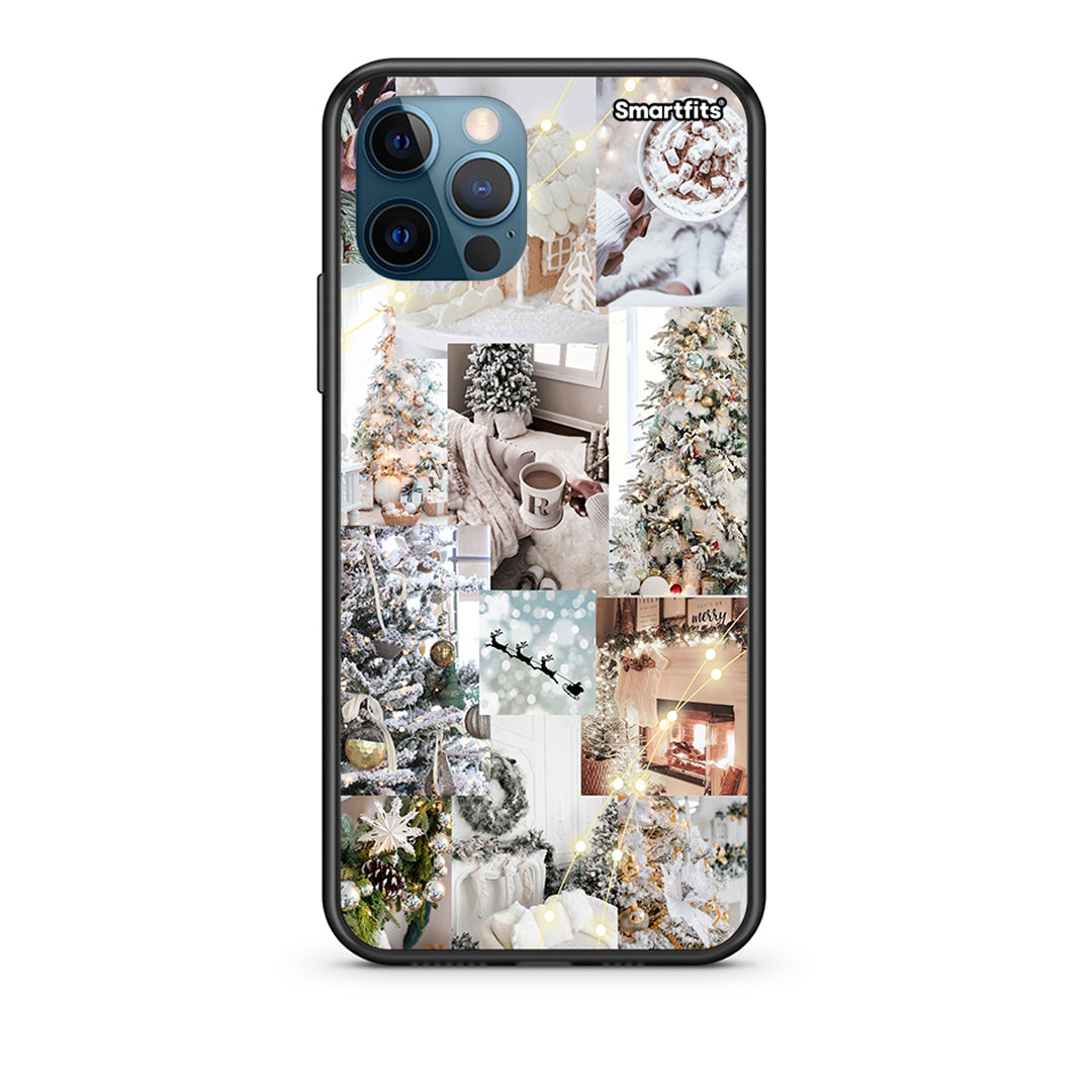 iPhone 12 Pro Max White Christmas Θήκη από τη Smartfits με σχέδιο στο πίσω μέρος και μαύρο περίβλημα | Smartphone case with colorful back and black bezels by Smartfits