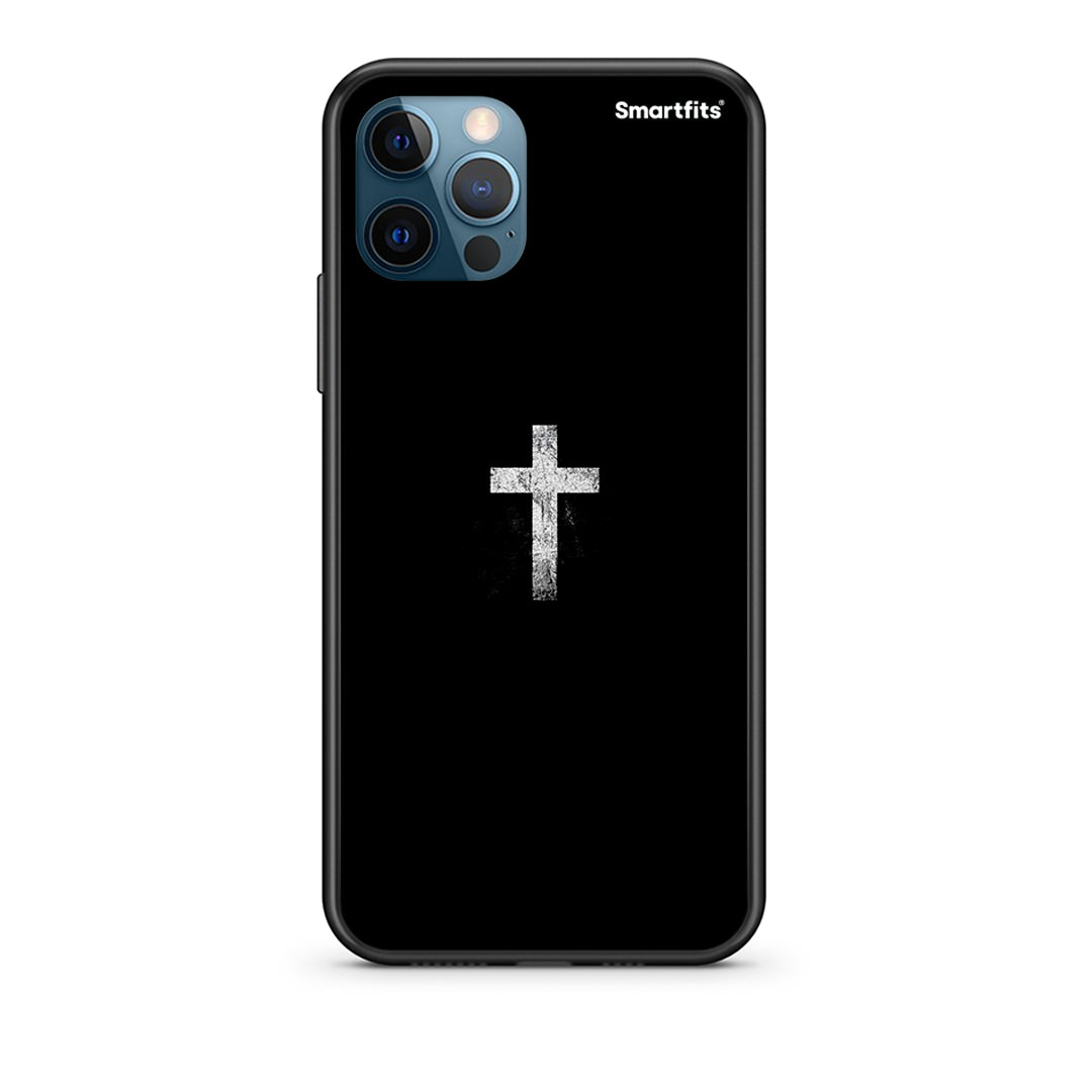 iPhone 12 Pro Max White Cross Θήκη από τη Smartfits με σχέδιο στο πίσω μέρος και μαύρο περίβλημα | Smartphone case with colorful back and black bezels by Smartfits