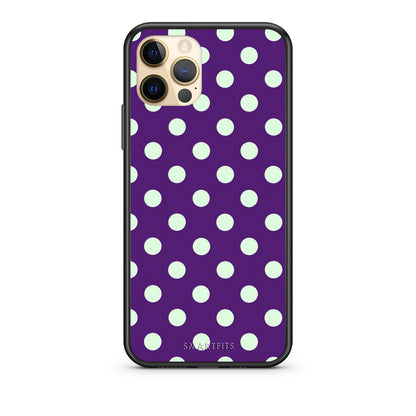 Θήκη iPhone 12 Pro Mint Polka Dots on Purple από τη Smartfits με σχέδιο στο πίσω μέρος και μαύρο περίβλημα | iPhone 12 Pro Mint Polka Dots on Purple case with colorful back and black bezels